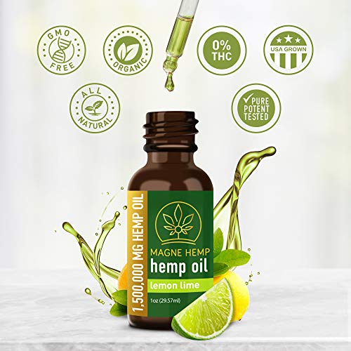 MAGNEHEMP - 1,500,000MG Lemon Lime Flavored Hemp Oil Extract for Pain & Stress, Hemp Oil Drops for Better Sleep