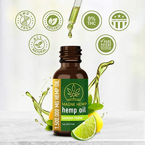 MAGNEHEMP - 1,500,000MG Lemon Lime Flavored Hemp Oil Extract for Pain & Stress, Hemp Oil Drops for Better Sleep