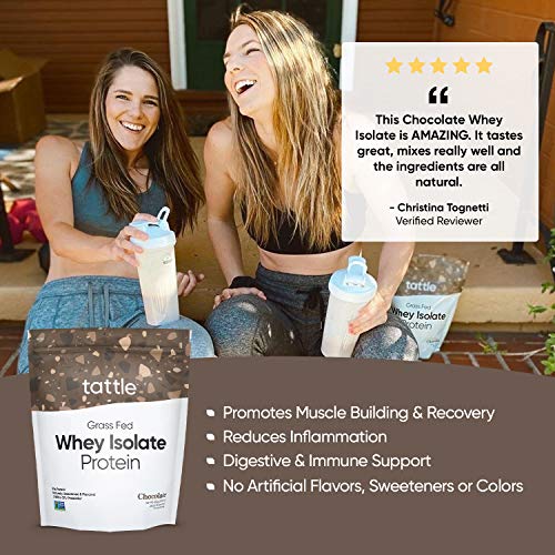 Tattle Grass Fed Whey Protein Isolate Powder - Non-GMO, Natural Flavors & Sweeteners, Turmeric & Tart Cherry for Anti-Inflammation, Gluten & Soy Free, No Sugar Added (Chocolate, 25 Serve)