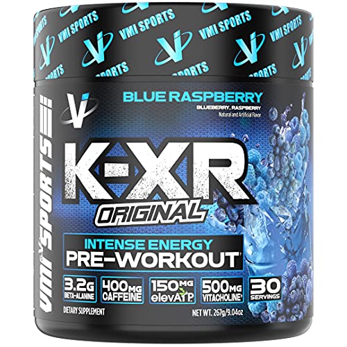 VMI Sports | K-XR Pre-Workout Energy Powder | Intense Energy Pre-Workout Drink for Men and Women | Creatine-Free | Enhanced Focus and Increased Endurance (Blue Raspberry, 30 Servings)