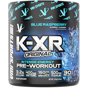 VMI Sports | K-XR Pre-Workout Energy Powder | Intense Energy Pre-Workout Drink for Men and Women | Creatine-Free | Enhanced Focus and Increased Endurance (Blue Raspberry, 30 Servings)