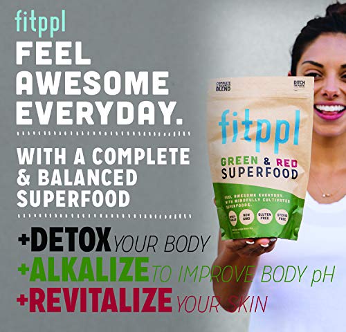 Vegan Green & Red Alkalizing Superfood by fitppl | Organic Ingredients Camu, Chlorella, Spirullina, Moringa for Immune Support | Eco-friendly, Stevia & Gluten Free Keto-Friendly Supplement 20 Servings