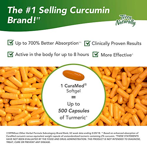 Terry Naturally CuraMed 750 mg ( 3 Pack ) - 120 Softgels - Superior Absorption BCM-95 Curcumin Supplement , Promotes Healthy Inflammation Response - Non-GMO , Gluten-Free , Halal - 360 Total Servings