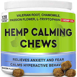 GOODGROWLIES Calming Hemp Treats for Dogs - Made in USA with Hemp Oil - Anxiety Relief - Separation Aid - Stress Relief During Fireworks, Storms, Thunder - Aggressive Behavior, Barking - Bacon