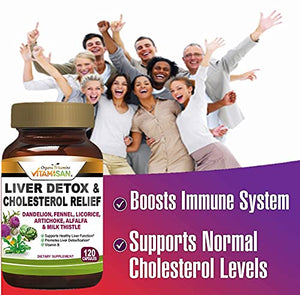 Liver Cleanse Detox Health Supplements with Milk Thistle-Fennel-Alfalfa-Vitamin B-Artichoke-Dandelion Root Support Healthy Liver Function Men & Women 120 Caps Natural Detox Cleanse & Boost Immune