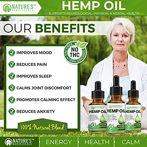 Organic Hemp Oil 1000MG - Ultra-Premium Pain Relief Anti-Inflammatory, Stress & Anxiety Relief, Joint Support, Sleep Aid, Omega Fatty Acids 3 6 9, Non-GMO Ultra-Pure CO2 Extracted Extract Drops