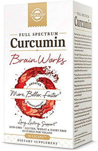 Solgar Full Spectrum Curcumin Brain Works, 90 Licaps - Support Memory Recall, Focus, Cognitive Function - Antioxidant Support - Curcumin, BacoMind, Choline, Vitamin B12 - Non-GMO, Vegan - 30 Servings