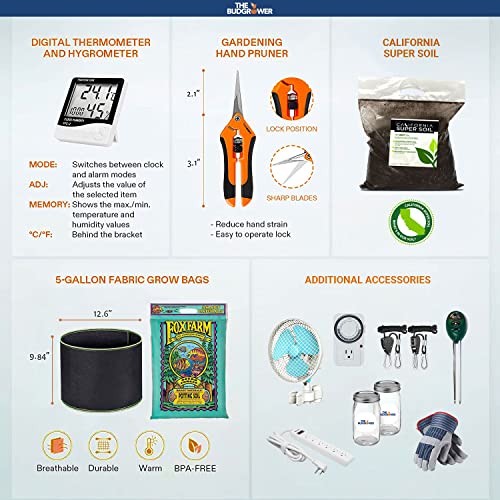 TheBudGrower Complete All-in-One Home Grow Solution 48"x48"x80"- (2) 600W LED Grow Light Dimmable Full Spectrum Quantum Board Unit-Indoor Hydroponics Tent Grow Kit -1680D Canvas- Premium Ventilation