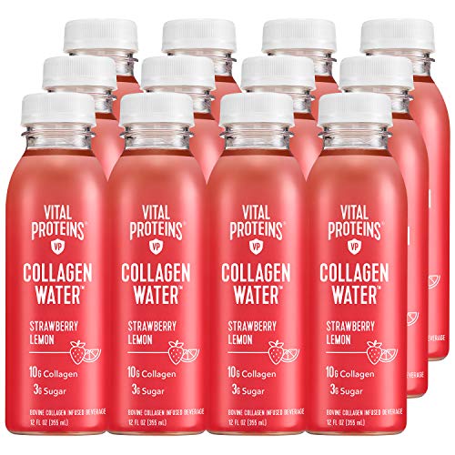 Vital Proteins Collagen Water™, 10g of Collagen per Bottle, Made with Real Fruit Juice, Dairy & Gluten Free - Strawberry Lemon, 12 Pack