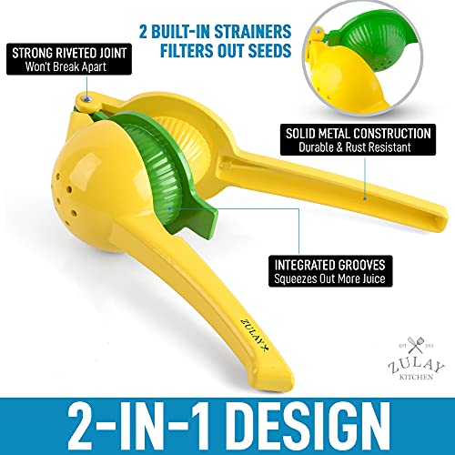 Zulay Metal 2-In-1 Lemon Lime Squeezer - Hand Juicer Lemon Squeezer - Max Extraction Manual Citrus Juicer