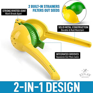 Zulay Metal 2-In-1 Lemon Lime Squeezer - Hand Juicer Lemon Squeezer - Max Extraction Manual Citrus Juicer