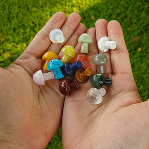 20 Pcs Mushroom Shaped Chakra Stones Natural Polished Crystals Agate Gemstones for Healing Chakras Balancing Meditation Yoga Miniature Moss Landscape(Random Colors)