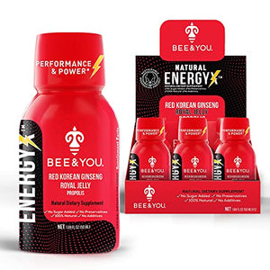 BEE and You 100% Natural Energy X Shot, Antioxidants, Korean Red Ginseng, Royal Jelly, VIT C, Bee Propolis, 1.69 fl. oz x 12 Bottles