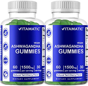 2 Pack Vitamatic Ashwagandha Gummies 1500mg per Serving - 60 Vegan Gummies - 3% Withanolides - Promotes Stress Relief Naturally, Relaxation, Calmness & Immune Health (Total 120 Gummies)