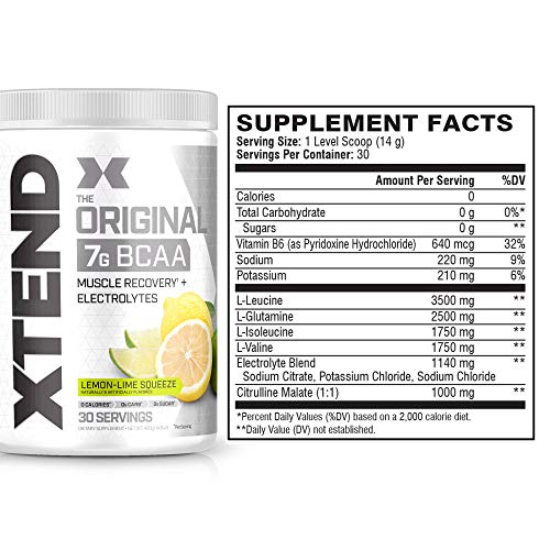 XTEND Original BCAA Powder Lemon Lime Squeeze | Sugar Free Post Workout Muscle Recovery Drink with Amino Acids | 7g BCAAs for Men & Women | 30 Servings