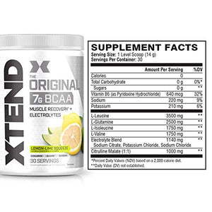 XTEND Original BCAA Powder Lemon Lime Squeeze | Sugar Free Post Workout Muscle Recovery Drink with Amino Acids | 7g BCAAs for Men & Women | 30 Servings