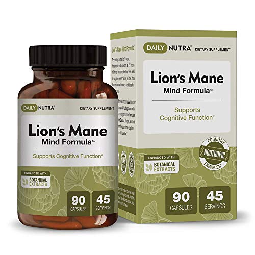 Lion’s Mane Mind Formula by DailyNutra - Nootropic Supplement for Cognitive Health | Organic Mushroom Extract with Bacopa, Gingko, Gota Kola, and Huperzine-A (90 Capsules)