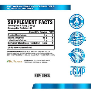 Growth Surge Post Workout Muscle Builder with Creatine, Betaine, L-Carnitine L-Tartrate - Daily Muscle Building & Recovery Supplement - 30 Servings, Black Cherry Flavor