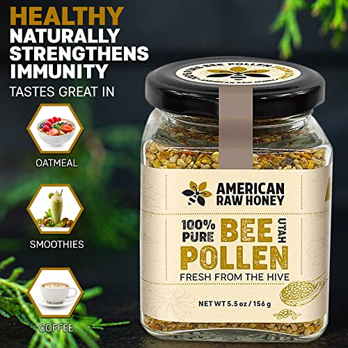 American Raw Honey 100% Pure Bee Pollen - Fresh From the Hive - Organic Bee Pollen, Natural Superfood, Packed with Enzymes, Minerals, Vitamin B - Gluten Free, Strengthens Immunity (5.5 oz. / 156g)