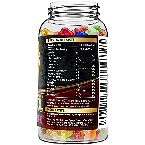 Wellution Hemp Gummies Extra Strength XXL High Potency Vegan - Fruity Gummy Bear with Hemp Oil. Natural Hemp Candy Supplements for Stress & Inflammation. Promotes Sleep & Calm Mood.