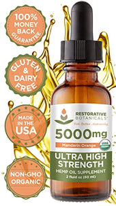 Ultra High Strength Hemp Oil - 5000mg Mandarin Orange Flavor (2 oz - 120 Servings) Restorative Botanicals - Pain Relief for Weary Muscles & Joints, Healthy Sleep, Mental Clarity