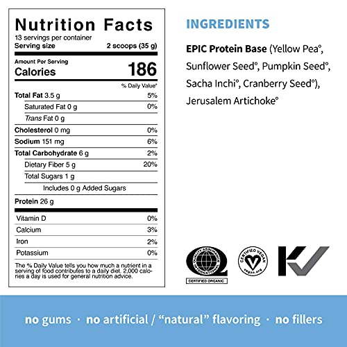 Sprout Living, Epic Protein, Plant Based Protein & Superfoods Powder, Original, Unflavored | Organic Protein Powder, Vegan, Non Dairy, Non-GMO, Gluten Free, Sugar Free, Perfect Keto Drink Mix (1 lb)