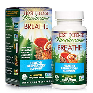 Host Defense, Breathe, 60 Capsules, Respiratory Support, Mushroom Supplement with Cordyceps, Reishi and Chaga, Vegan, Organic, 30 Servings