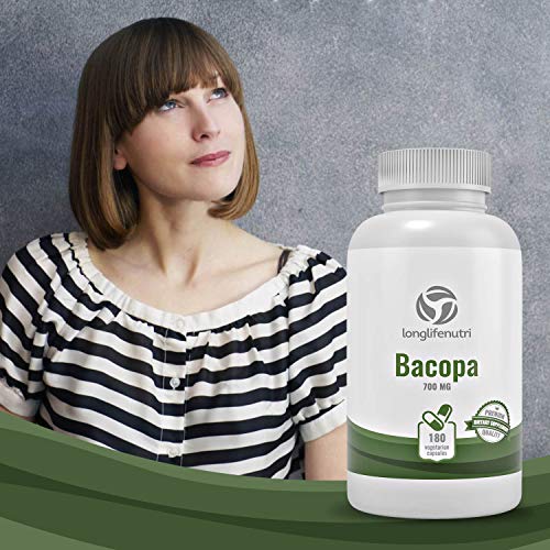 Bacopa Monnieri Extract Powder 700mg - 180 Vegetarian Capsules | Himalaya Plant Made in USA | Enhances Energy Memory Focus | Promotes Positive Mood Sleep | Bacoside Gold Supplement 700 mg Complex