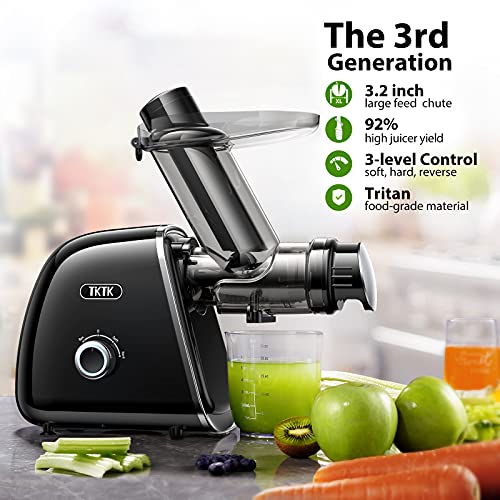 Slow Juicer, TKTK Wide Feed Chute Masticating Juicer Extractor with 2-Speed Modes, Cold Press Juicer 90% Juice Yield, Quiet European Engineered Motor & Easy to Clean with Recipe for Fruit & Vegetable