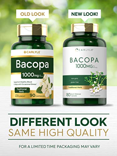 Bacopa Monnieri Capsules | 1000 mg | 180 Capsules | Non-GMO & Gluten Free Supplement | by Carlyle