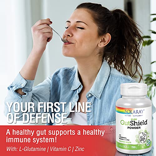 Solaray Pure GutShield Powder | Digestive Gut Health Support for Adults | L-Glutamine, Vitamin C, Zinc | 150g, 30 Serv.