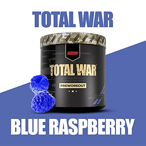 Redcon1 Total War - Pre Workout, 30 Servings, Boost Energy, Increase Endurance and Focus, Beta-Alanine, Caffeine (Blue Raspberry)