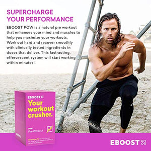 EBOOST POW Natural Pre-Workout – 15 Packets - Berry Melon Fizz - Pre Workout Supplement for Performance, , Energy, Focus - Men Women - Non-GMO, Gluten-Free, No Creatine