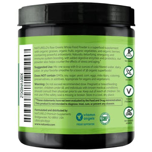 NATURELO Raw Greens Superfood Powder - Unsweetened - Boost Energy, Detox, Enhance Health - Organic Spirulina - Wheat Grass - Whole Food Nutrition from Fruits & Vegetables - 60 Servings