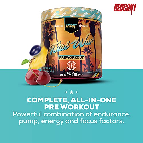 Redcon1 Total War - Pre Workout, 30 Servings, Boost Energy, Increase Endurance and Focus, Beta-Alanine, 350mg Caffeine, Citrulline Malate, Nitric Oxide Booster - Keto Friendly (Cali Splash)