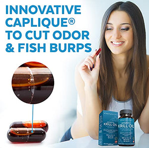 Krill Oil Supplement 1250mg - Antarctic Krill Oil Omega 3 Providing Astaxanthin, DHA and EPA, Joint Support and Brain Supplement with No Fishy Aftertaste (60 Capsules)