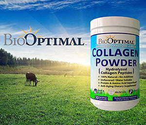 BioOptimal Collagen Powder, Collagen Peptides, Grass Fed, Non-GMO Premium Quality Hydrolyzed Collagen Protein, Pasture Raised, Dissolves Easily, 300 Grams