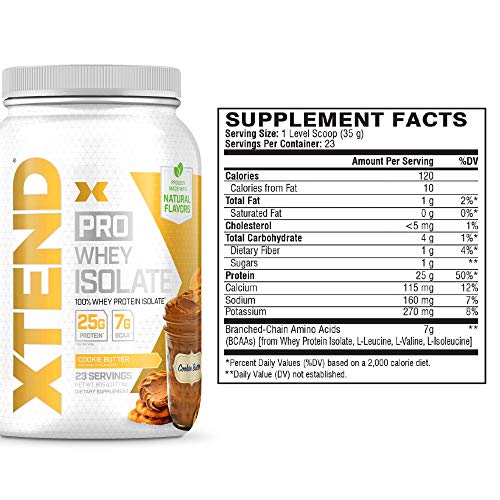 XTEND Pro Protein Powder Cookie Butter | 100% Whey Protein Isolate | Keto Friendly + 7g BCAAs with Natural Flavors | Gluten Free Low Fat Post Workout Drink | 1.8lbs