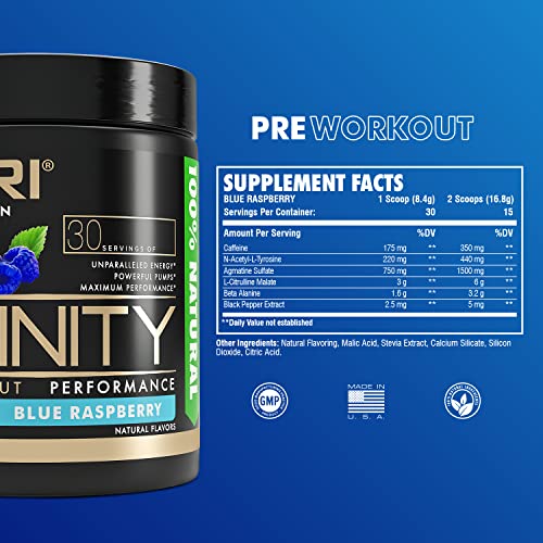 RARI Nutrition - Infinity Pre Workout Powder - Natural Preworkout Energy Supplement for Men and Women - Keto and Vegan Friendly - No Creatine - 30 Servings - (Blue Raspberry)