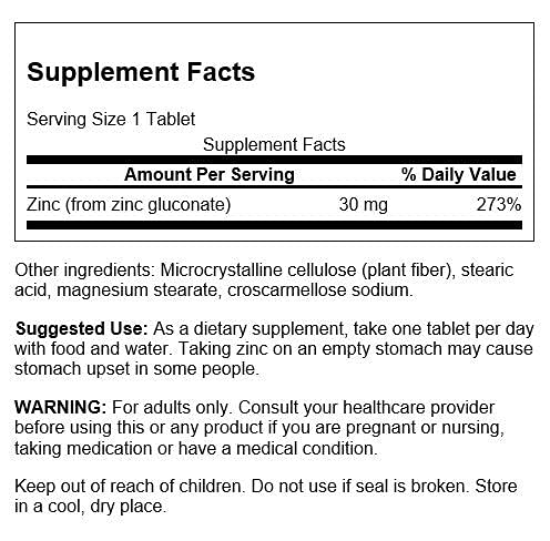 Swanson Zinc Gluconate - Mineral Supplement Promoting Prostate Health, Vision Health, & Immune Support -Gluconate Form for Optimal Absorption - (250 Tablets, 30mg Each) 4 Pack