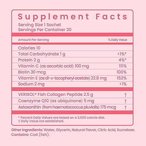 BeRadiant Hydrolyzed Liquid Collagen Shot | Joint, Skin, Nail, & Hair Support in Convenient Sachet | 2500mg Hydrolyzed Fish Collagen Peptides + CoQ10 + Vitamin C | 30 Day Supply