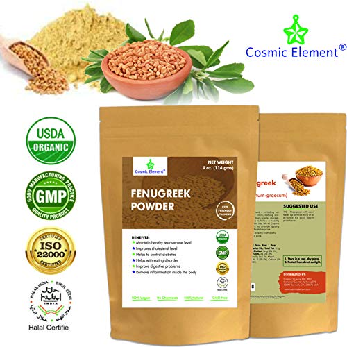 USDA CERTIFIED Organic Fenugreek TRIGONELLA FOENUM Powder , Methi Seeds, Gluten Free, Non GMO, Non Irradiated (100% NATURAL , ORGANICALLY GROWN ) - 4 Oz