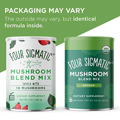 Four Sigmatic Mushroom Blend, 10 Mushroom Blend Mix with Lion's Mane, Reishi, Chaga, Cordyceps, Enokib & Shiitake, Immune & Focus Support, Decaf, 30 Servings