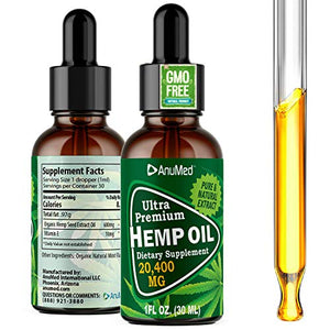 Premium Organic Hemp Oil Extract Drops (20,400mg) Promotes Restful Sleep, Calm Feeling, Brain Function, Memory, Skin & Hair Health. 100% Grown & Made in USA, Non-GMO, No Sugar, THC Free (Pack of 1)