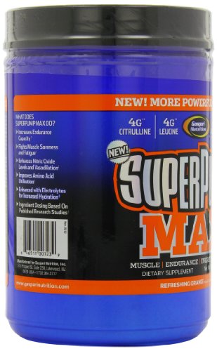 Gaspari Nutrition Super Pump Max, Pre Workout Supplement 40 Servings, Non-Habit-Forming, Sustained Energy & Nitric Oxide Booster Supports Muscle Growth, Recovery & Replenishes Electrolytes, Orange