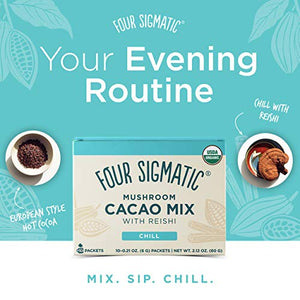 Four Sigmatic Mushroom Hot Cacao with Reishi, Organic Reishi Mushroom Powder - Natural Calm, Relax, Sleep - Vegan - 10 Count