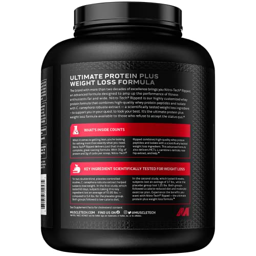 Protein Powder for Weight Loss | MuscleTech Nitro-Tech Ripped | Lean Whey Protein Powder | Whey Protein Isolate | Weight Loss Protein Powder for Women & Men | Vanilla, 4 lbs (42 Servings)