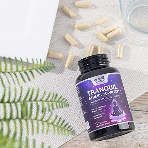 Stress Support Supplement 1000mg, Natural Herbal Formula for Calm, Positive Mood, Relaxation - Made in USA - with Ashwagandha, Niacin, L-Theanine, Rhodiola Rosea, 5-Htp - 120 Capsules