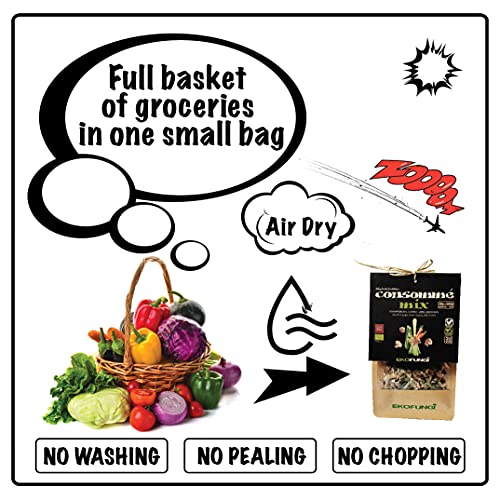 Ekofungi Consomme Mix Dehydrated Mushrooms and 3 Type of Veggies 100% Organic Certified Air Dried Super Foods Non-GMO Vegan Friendly Gluten Free Antioxidant Raw Wholefood Dietary Supplement