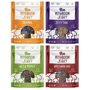 Pan’s Mushroom Jerky - Shiitake Mushroom Jerky, Plant Based, Vegan, 4 Flavor Variety Pack (Original, Zesty Thai, Salt & Pepper, Applewood BBQ) 2.2 Ounces